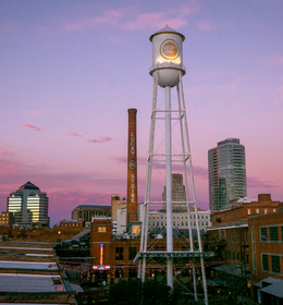 Lucky Strike water tower and beautiful downtown Durham skyline