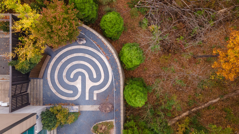 A top down aerial photo of the labyrinth